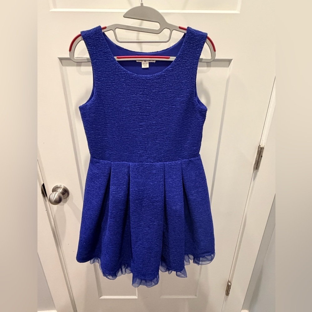 Knit Works Girls Dress Size 14.5 Royal Blue Textured Fit Flare Party Dress
